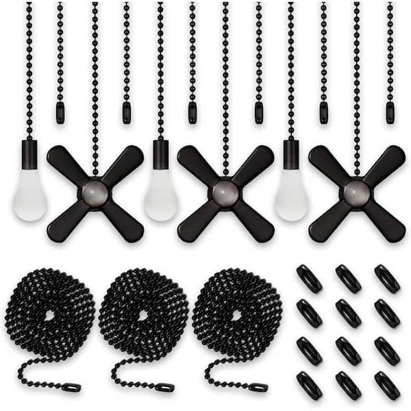 6 Combo 36 in. Matte Black Ceiling Fan Pull Chains with Connector 6-Pack