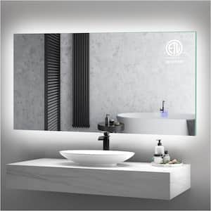 60 in. W x 28 in. H Large Rectangular Frameless Anti-Fog Backlit LED Light Wall mounted Bathroom Vanity Mirror