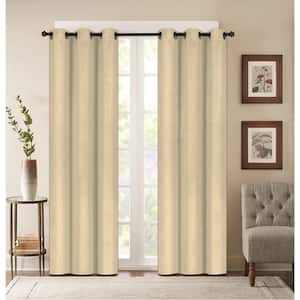 Embossed Beige Polyester Thermal 76 in. W x 84 in. L Grommet Blackout Curtain Panel (2-Set)