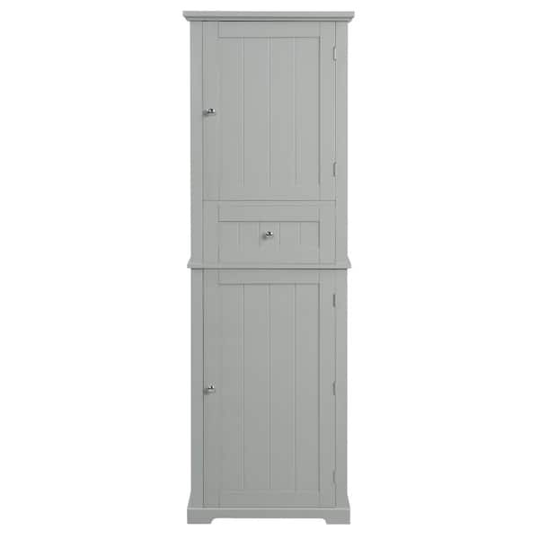 22 in. W x 11 in. D x 67.7 in. H Gray Tall Bathroom Storage Cabinet with Drawer and Adjustable Shelf
