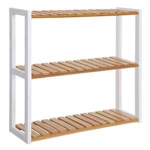 23.6 in. W x 5.9 in. D x 21.3 in. H Natural/White Bathroom Shelf, 3-Tier Adjustable Plants Rack, Wall-Mounted or Stand