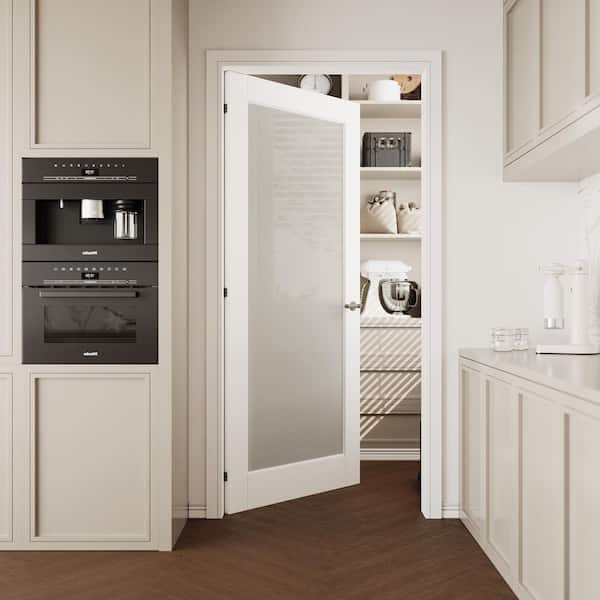 34 in. x 80 in. Solid Core MDF 1-Lite Tempered Frosted Glass and Manufacture Wood White Primed Interior Door Slab