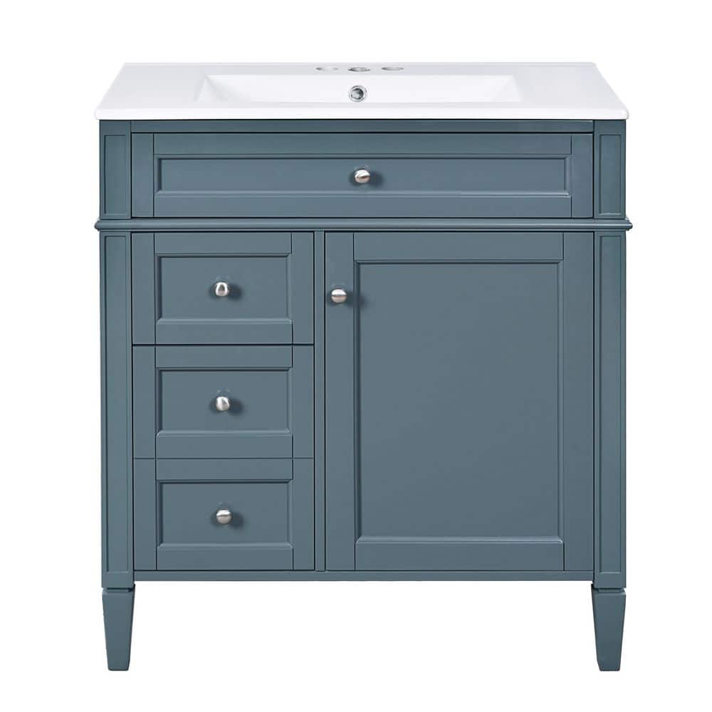 30 in. Blue Wood Rectangle Vessel Sink Bathroom Vanity Combo with 2 Drawers and a Tip-out Drawer price history on PriceWatchPro