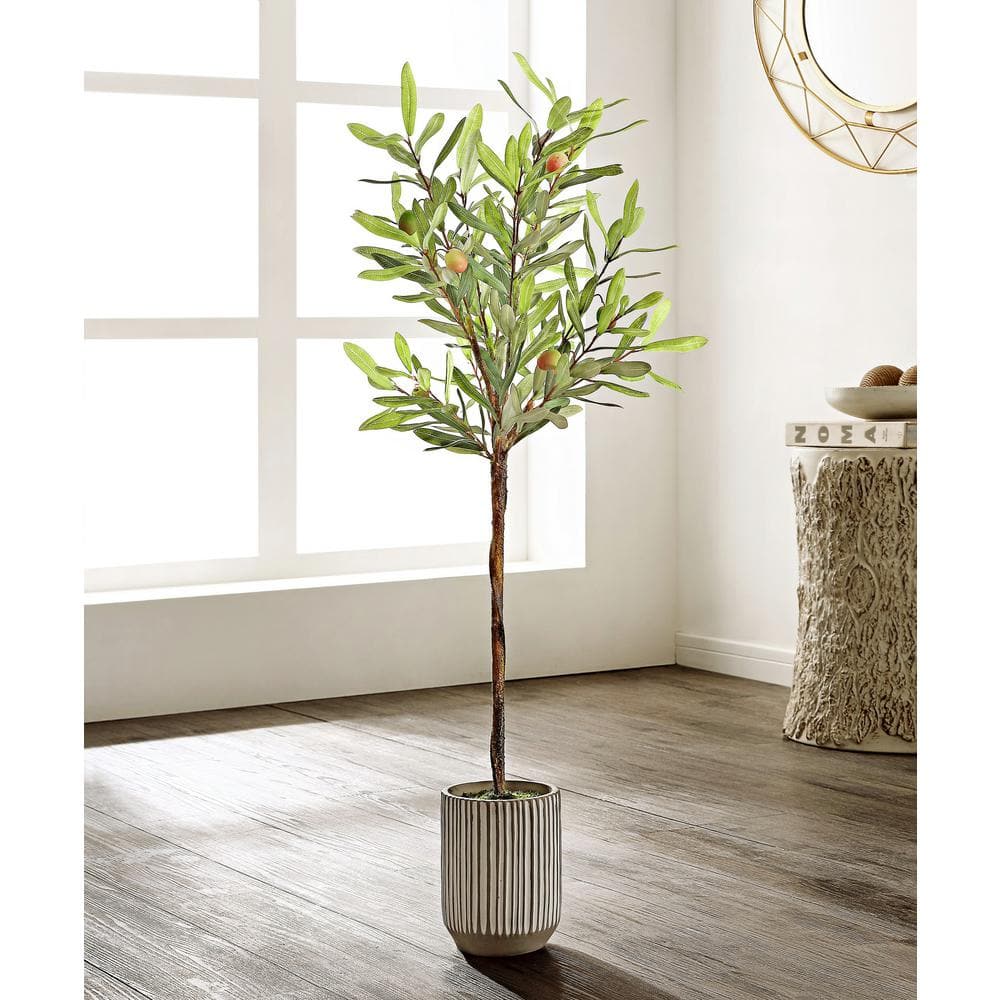 36-inch Faux Olive Tree in Ribbed White Ceramic Pot