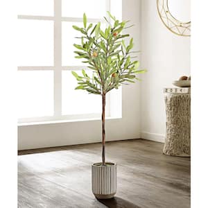 Artificial Olive Tree 36.2 in. White/Gray Cement Pot