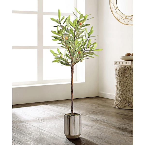 SAFAVIEH Artificial Olive Tree 36.2 in. White/Gray Cement Pot