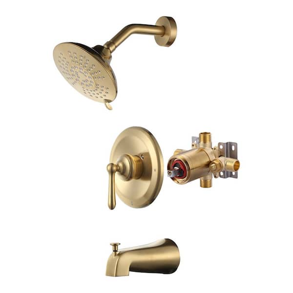VEVETTA Single Handle 5-Spray Tub and Shower Faucet 1.8 GPM in. Gold with Pressure Balance Valve Included
