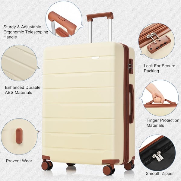 Merax Hard Shell Luggage with Spinner Wheels, Lightweight luggage Set,  Expandable ABS Suitcase with TSA Lock, Beige/Brown, 3 Piece Set (20/24/28)