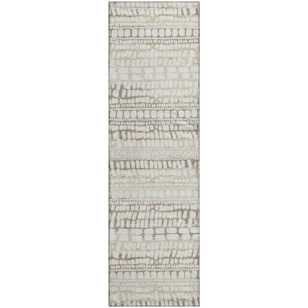 Mayfield Premium Machine Washable Abstract AMF2540 Ivory 2 ft. x 7 ft. Runner Rug