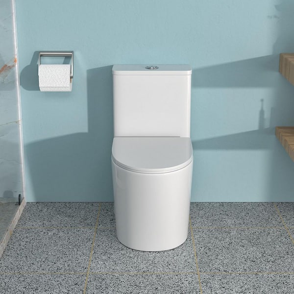 Ceramic 1-Piece Toilet 12-inch Rough-In, 1.1/1.6 GPF Dual Flush Elongated Toilet in White Seat Included MAP 800g