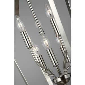 Romee 6-Light Brushed Nickel Hall-Foyer Pendant with Dimmable Candelabra LED Bulb