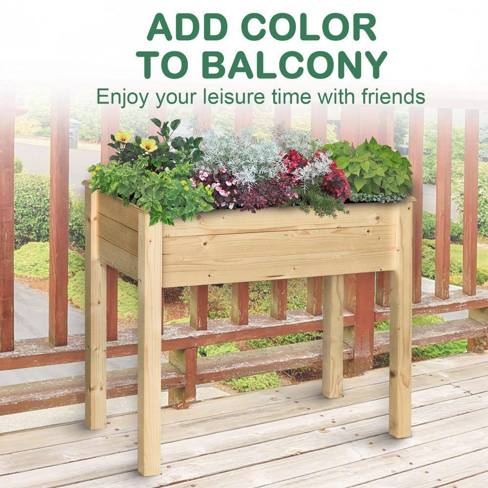 Natural Fir Wood Elevated Outdoor Raised Planter Box with Drainage