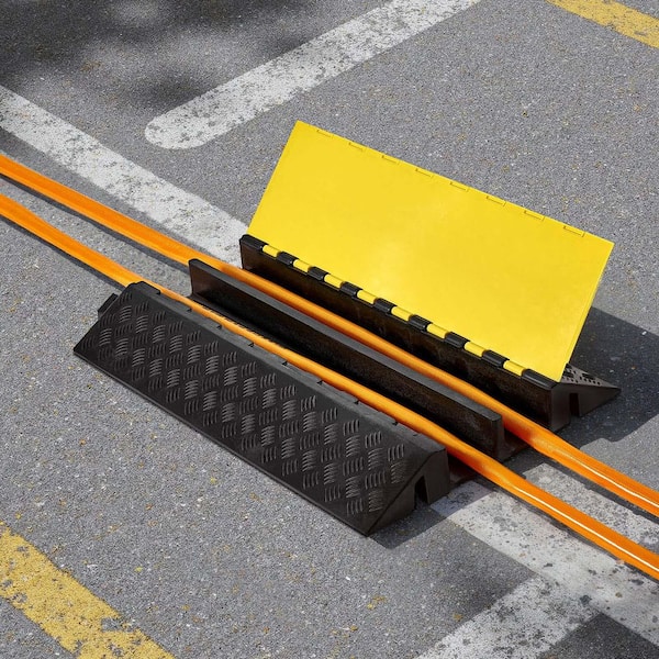 Cable Protector Ramp 1-Pack, 2-Channel Rubber Cord Cover, 4 x 3 in. Channel, 22,000 lbs. Load, Flip-Top, Indoor/Outdoor