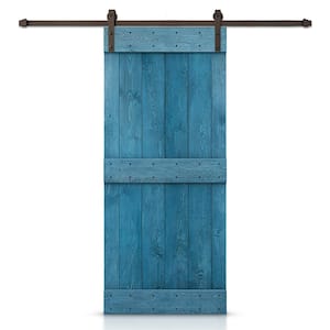 Mid-Bar 20 in. x 84 in. Ocean Blue Stained DIY Wood Interior Sliding Barn Door with Hardware Kit