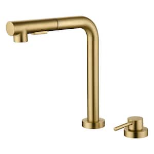 Modern Single Handle Pull Out Sprayer Kitchen Faucet without Deckplate in Brushed Gold