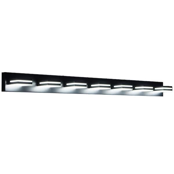 Gloweer 55.1 in. 7-Light Modern Black LED Vanity Light Wall Sconce for Bathroom and Mirror, Sleek Minimalist, Energy-Efficient
