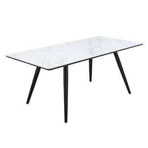 Caspian 72 in. Rectangle White Printed Faux Marble and Black ' Marble Dining Table