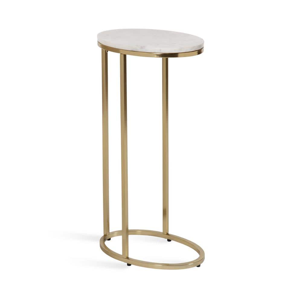 Gold Oval Marble Top C-Shaped Side Table