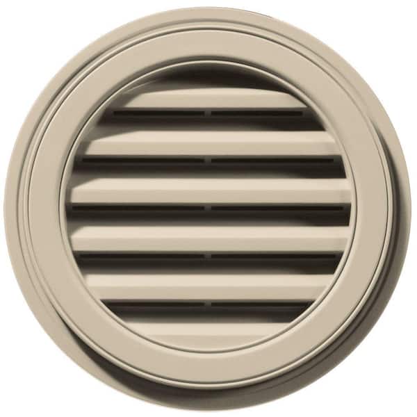 Builders Edge 18 in. x 18 in. Round Beige/Bisque Plastic Built-in Screen Gable Louver Vent