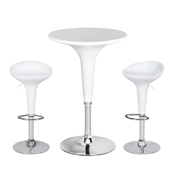 Homy Casa Ralan Ellen White 3-Pcs Metal Frame Low Back Bar Table Set with Adjustable Height