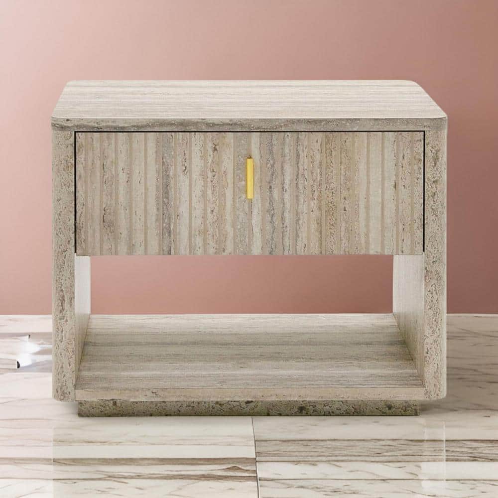 32 in. Gray and Gold 1-Drawer Wooden Nightstand
