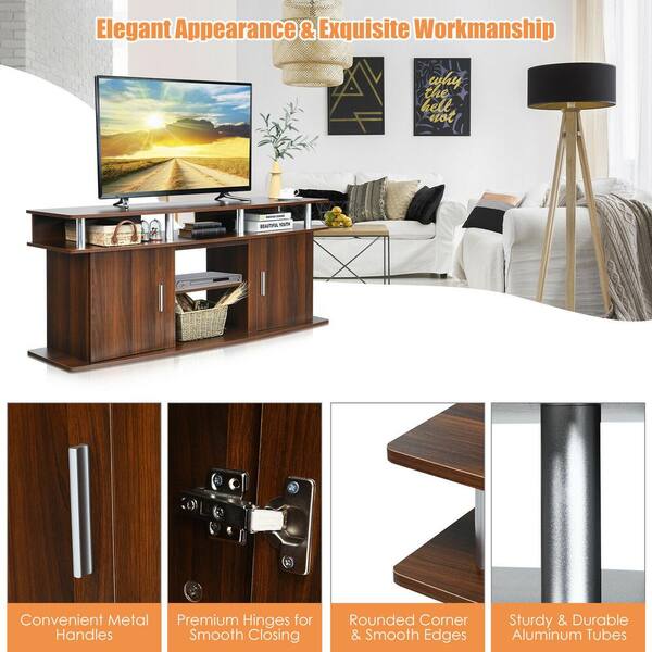 ANGELES HOME 63 in. Walnut Entertainment Console Center TV Stand Fits TV s up to 70 in. with 2 Cabinets Easy to Assemble HV10 8CK 072