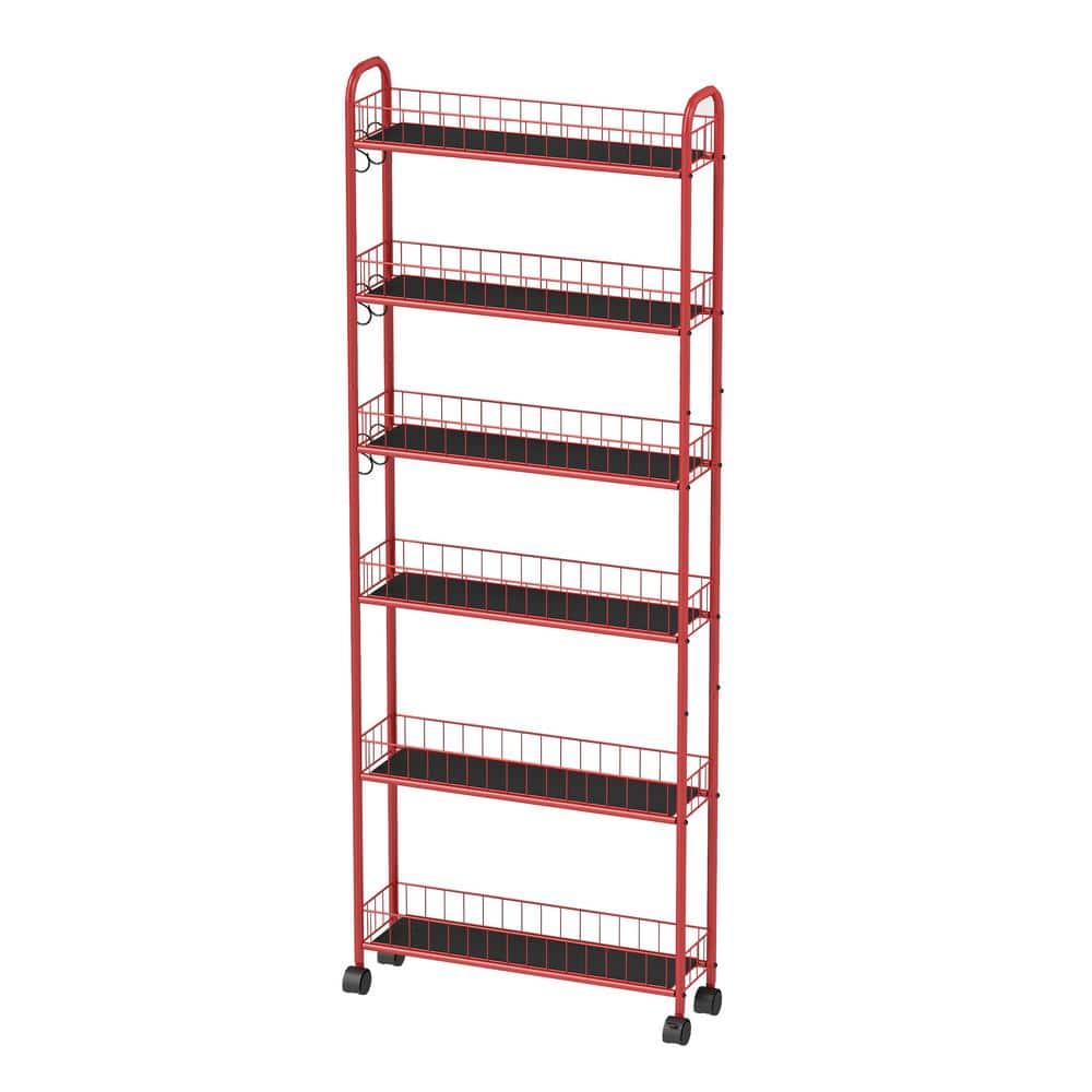 Red 22.8 in. W x 6 in. D x 61 in. H 6-Tier Kitchen Slim Storage Rack Metal 