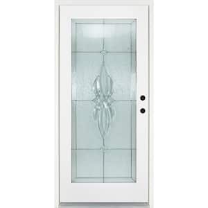 32 in. x 80 in. Left-Hand Inswing Full-Lite Scotia Decorative Glass White Finished Fiberglass Prehung Front Door