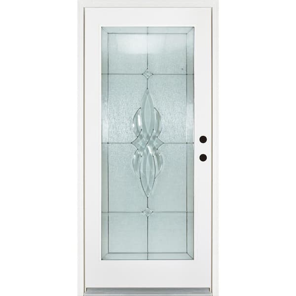 MP Doors 32 in. x 80 in. Left-Hand Inswing Full-Lite Scotia Decorative Glass White Finished Fiberglass Prehung Front Door