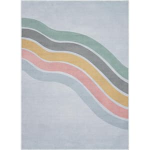 Curved Rainbow Modern Kids Multi Color 5 ft. x 7 ft. Machine Washable Flat-Weave Area Rug