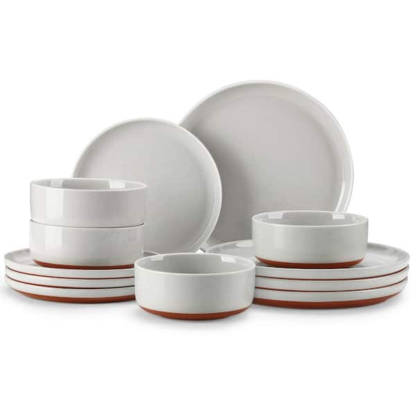12-Piece Modern Stoneware Gray Ceramic Dinnerware Set (Service for 4), Microwave and Dishwasher Safe