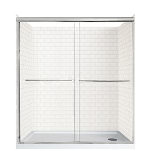 Cove Sliding 60 in. L x 32 in. W x 78 in. H Right Drain Alcove Shower Stall Kit in White Subway and Silver Hardware