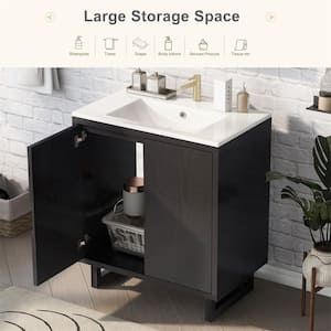 29.5 in. W x 18.1 in. D x 35.1 in. H Solid Wood Frame Freestanding Bath Vanity with Single Sink, Combo Cabinet, Black
