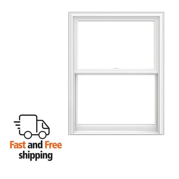 V-2500 Series 35.75 in. x 45.5 in. Double Pane Double Hung Vinyl Low-E White Pocket Frame Replacement Window