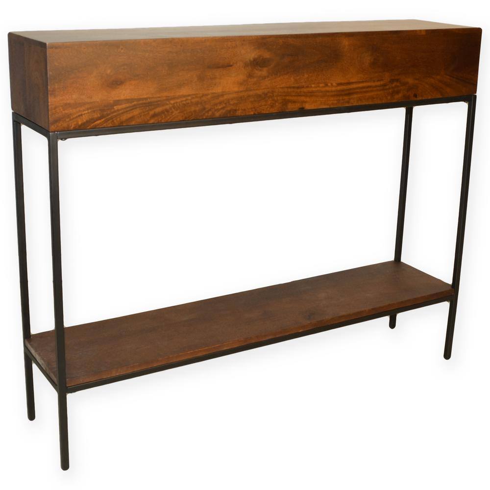 Chestnut & Black Mango Wood Industrial Console with Storage