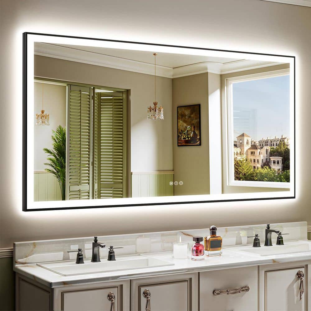 66 in. W x 36 in. H Rectangular Framed Front and Back LED Lighted Anti-Fog Wall Bathroom Vanity Mirror in Tempered Glass price history on PriceWatchPro