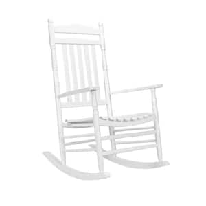 Round Uprights White Solid Wood Outdoor Rocking Chair