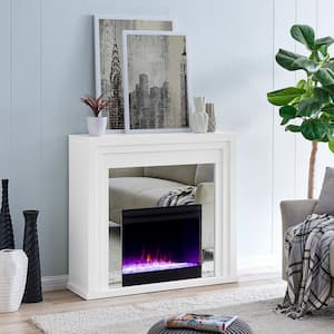 Turisa Mirrored Color Changing 44 in. Electric Fireplace in White