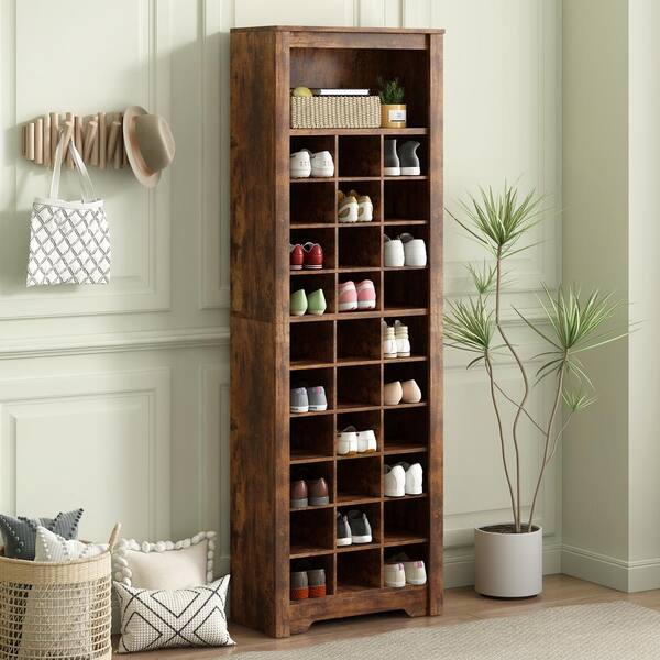 Solid Engineered Wood Dark Walnut 4 Partitioned Shoe Cabinet