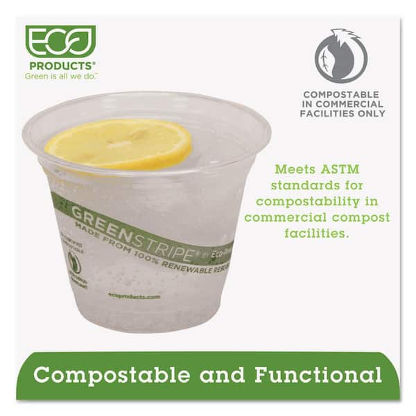 Perk Eco-ID Compostable PLA Corn Plastic Cold Cups, 12 oz, Clear/Green, 50/Pack, 6 Packs/Carton