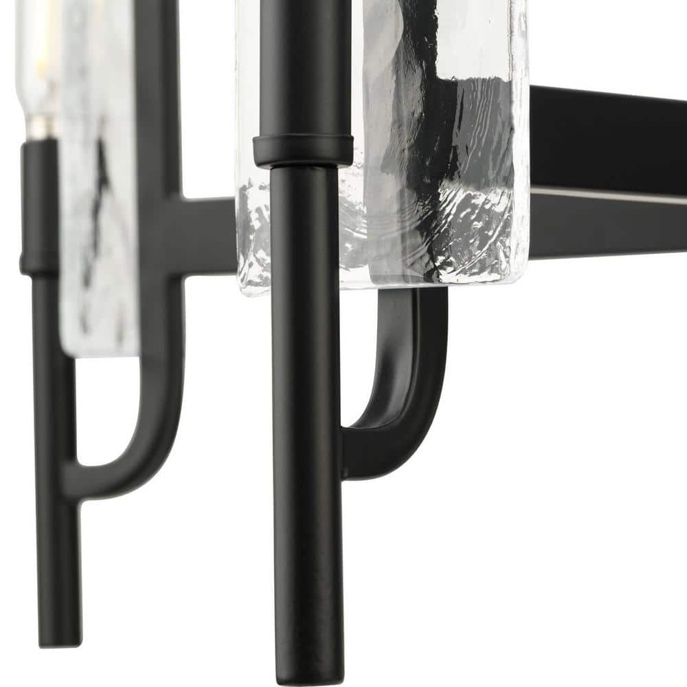 Matte Black 5-Light Chandelier with Clear Textured Glass