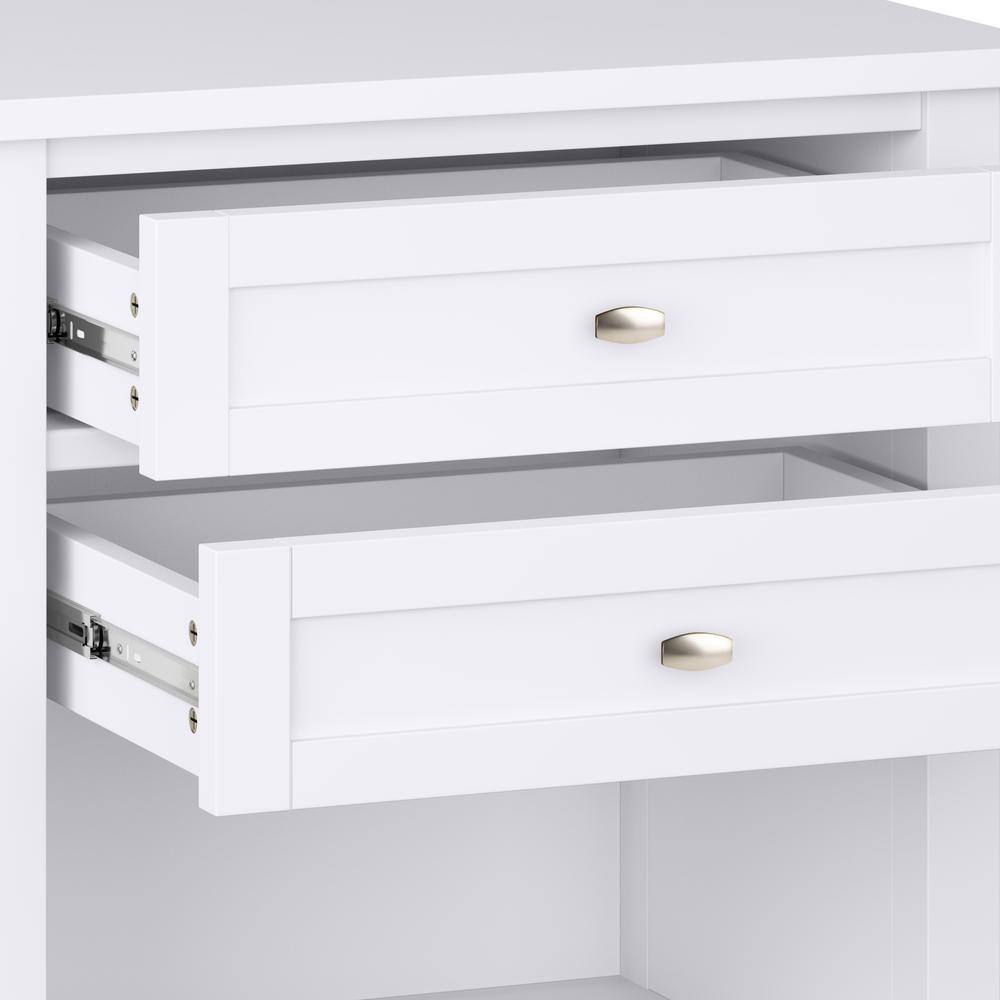 White Solid Wood 2-Drawer Bedside Nightstand