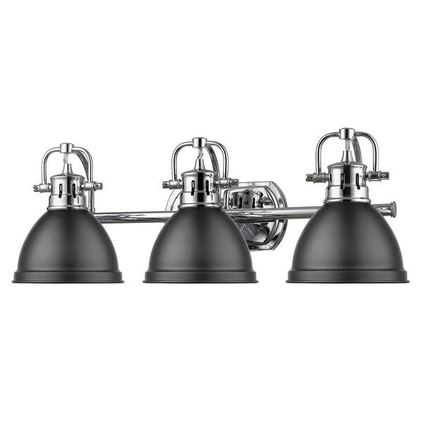 Golden Lighting - Duncan 3-Light Chrome Bath Light with Matte Black Shade