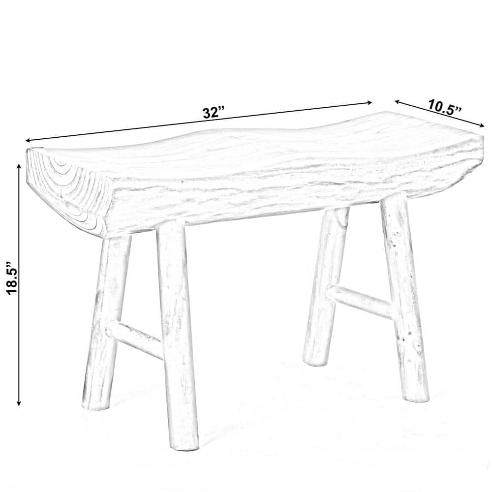 Rustic Carved Wood Natural Edge Log Accent Bench