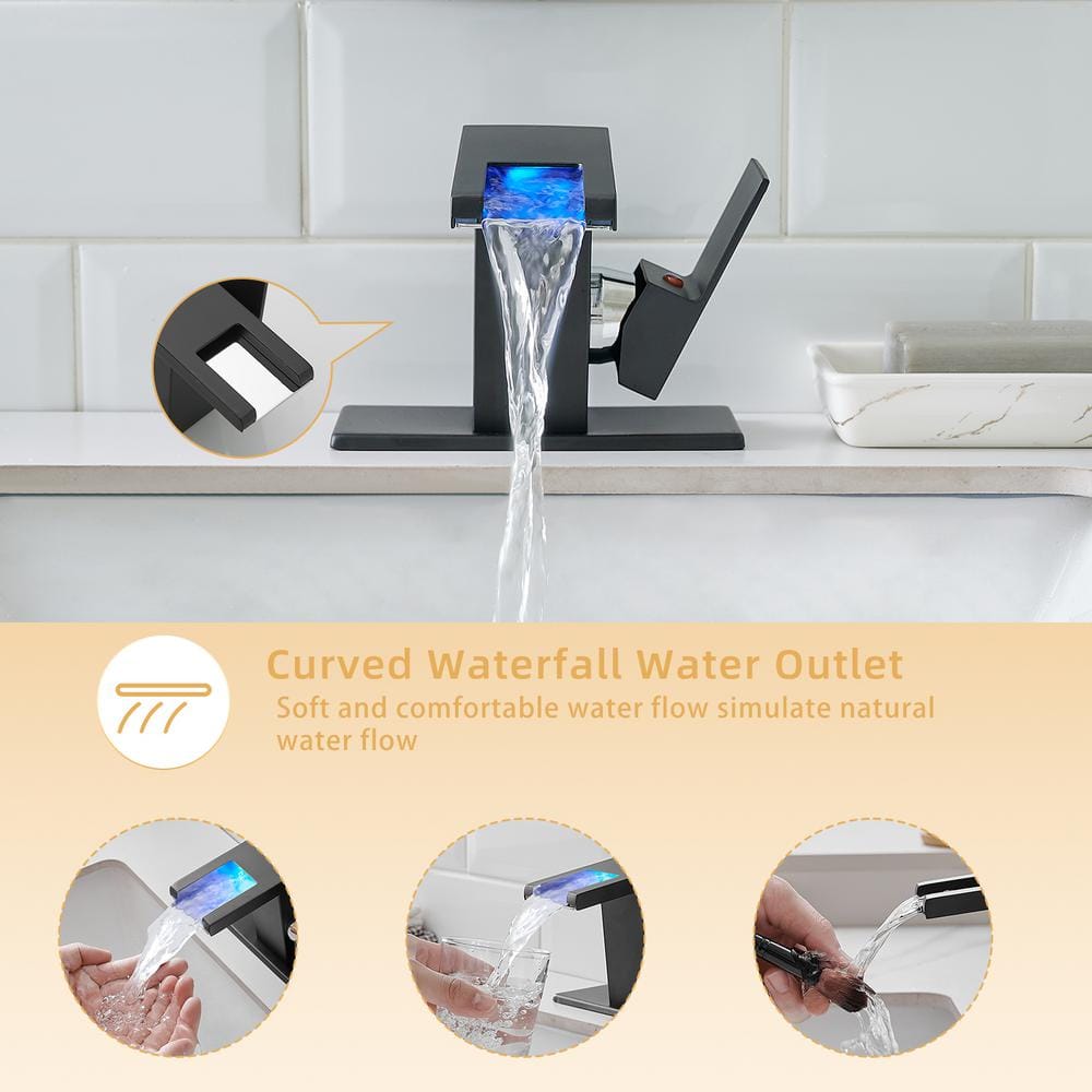 Matte Black LED Light Single Handle Waterfall Faucet