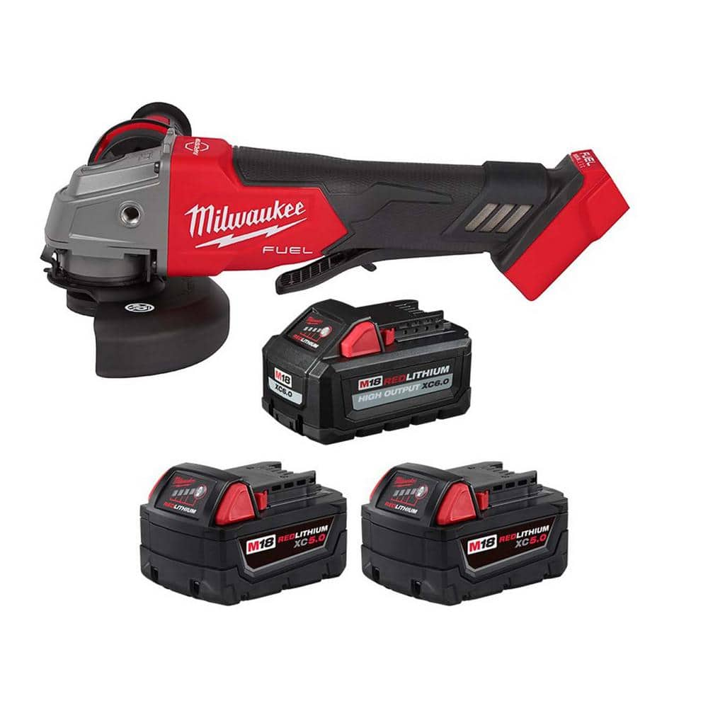 Milwaukee M18 FUEL 18V Lith-Ion Brushless Cordless 4-1/2 in./5 in. Grinder w/(1) High Output 6.0Ah Battery & (2) 5.0Ah Battery