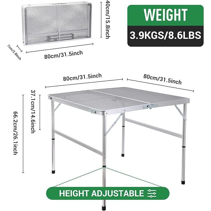 31.5" Silver Steel Folding Camping Table with Mesh Storage