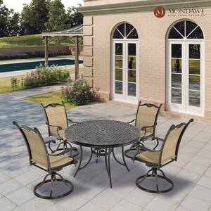Cast Aluminum Outdoor Dining Chair 360 Degrees Textilene Swivel Chairs Ergonomic Curve Chair (Set of 4)