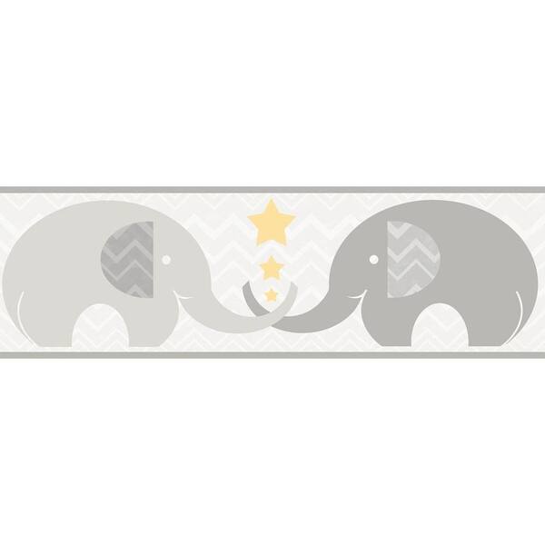 Chesapeake Tobi Grey Elephant Love Grey Wallpaper Border Sample