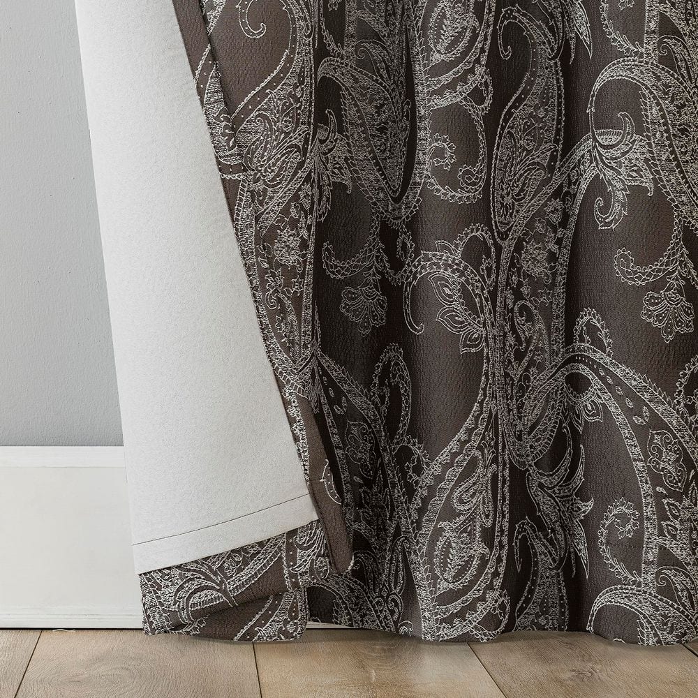 Chocolate Brown Paisley Embroidered Blackout Curtain Panel